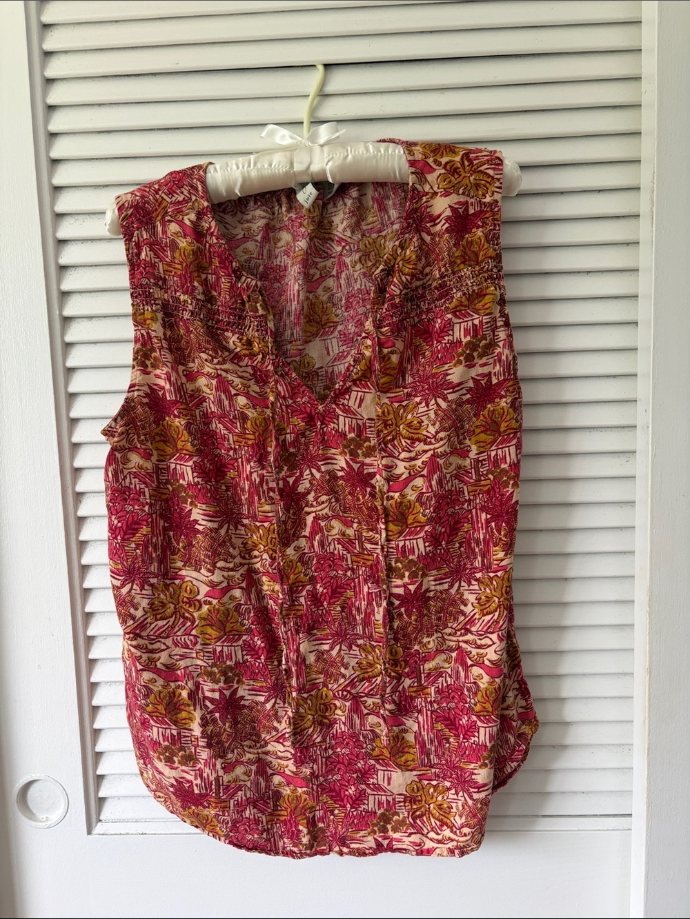 Joie red and Mustard printed  V-Neck Sleeveless top